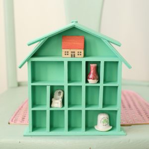 Jade Green Wooden House Trinket Shelf - Upcycled Vintage Decor